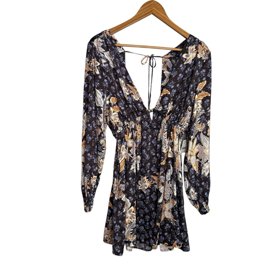 Free People Womens Dress Small Purple Paisley Floral Plunge Boho Fairy Festival